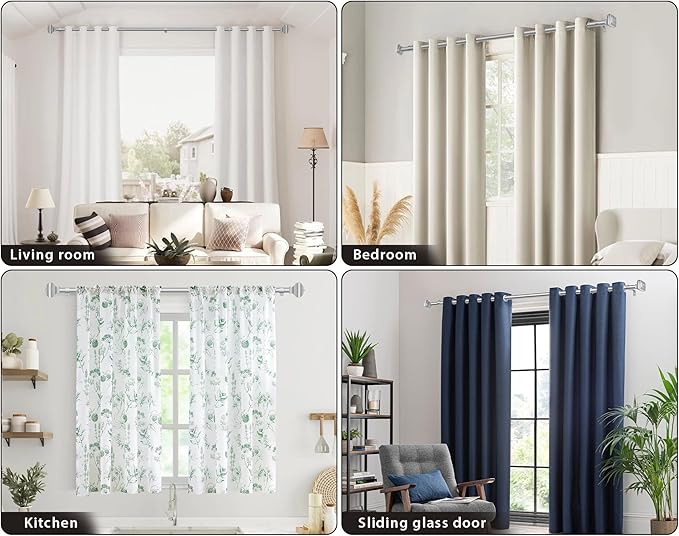 Adjustable Curtain Rods for Windows 48 to 84, USFOOK 7/8 inch Splicing Antique Silver Curtain Rod Set of 2, Decorative Drapery Poles for Bedroom, Living Room, Square End