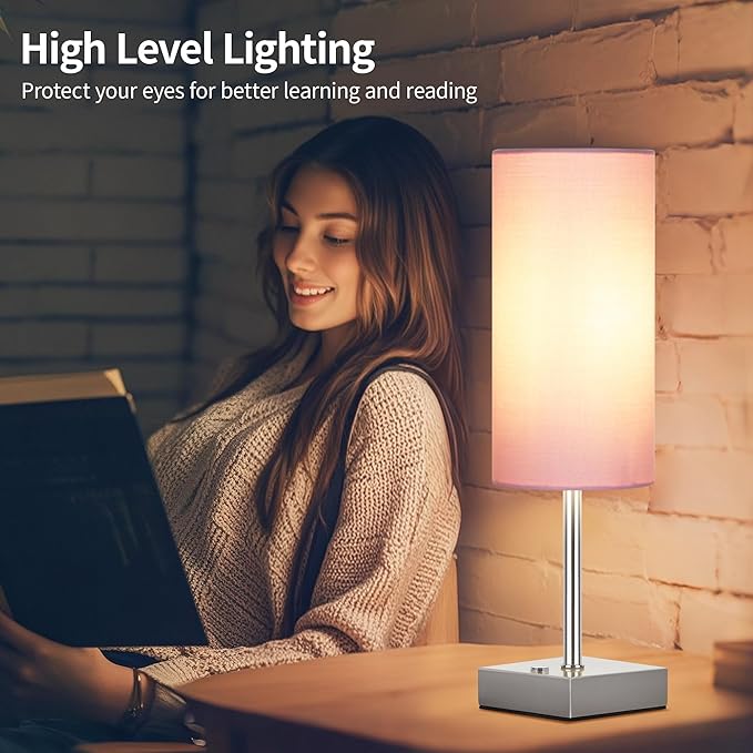AVV Cordless Table Lamp with Dimmable, Rechargeable 3 Modes Battery Powered Bedside Lamp, Battery Operated Lamps for Night Stand, Touch Lamp for Bedroom, Living Room, 15 Inch Pink 2PK
