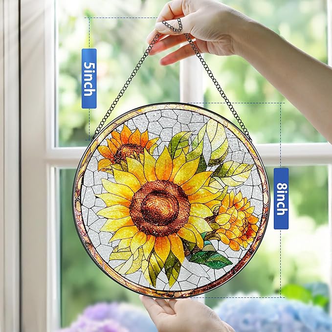 8-Inch Stained Glass Ornament, Stained Glass Window Hanging, Suncatcher Window Hanging, Home Decor, Sunflower Ornament | Mother's Day, Christmas, Birthday | Gifts for Flower Lovers, Mom & Friend