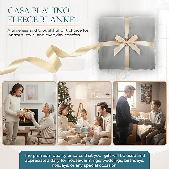 Casa Platino Throw Blanket – Fluffy Fleece 50x60 for Couch or Sofa – Lightweight & Soft Flannel – All Season Comfort – Ideal Gift for Women or Men - Mineral