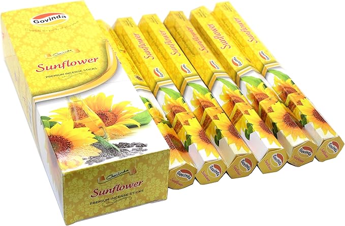 Govinda Incense - 120 Incense Sticks, Premium Incense, Masala Coated (Sunflower)