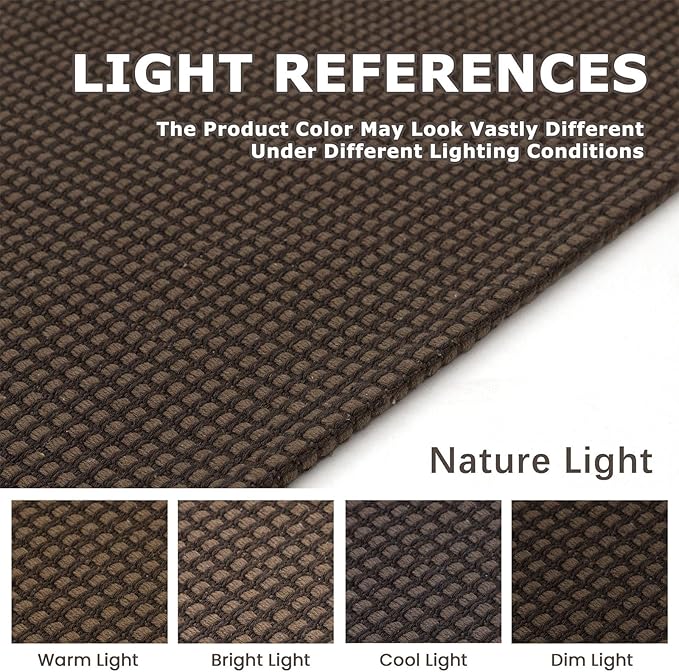 KOZYFLY Washable Area Rug 6x9 ft Rubber Backed Non Slip Rugs for Living Room Braided Cotton Bedroom Rug Woven Office Rugs Indoor Floor Carpets for Dining Bedroom Living Room, Reddish Brown/Coffee