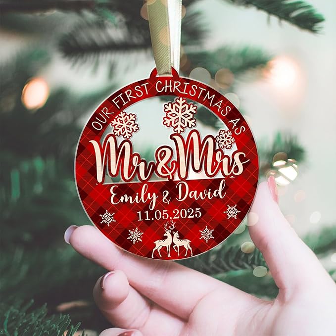 Personalized 2025 Our First Christmas Ornament, 1st Christmas as Mr and Mrs Ornament, Ornaments Wedding Gifts for Couples Married (Mr Mrs Custom)