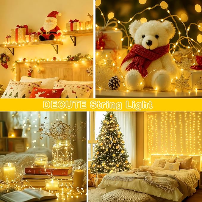 Decute 300LED Christmas Tree String Lights 99FT Silver Wire Warm White Dimmable with Remote Control, UL Cerficated Plug in Fairy Lights Decorative for Party Wedding Indoor Outdoor