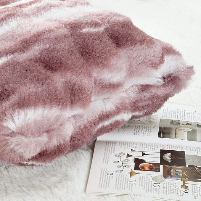 MADIZZ Pack of 2 Thick Plush Wool Throw Pillow Covers 24x24 Inch Pink Soft Neutral Decorative Throw Pillows Accent Boho Cushion Covers for Couch Sofa Bedroom Pillow Shell
