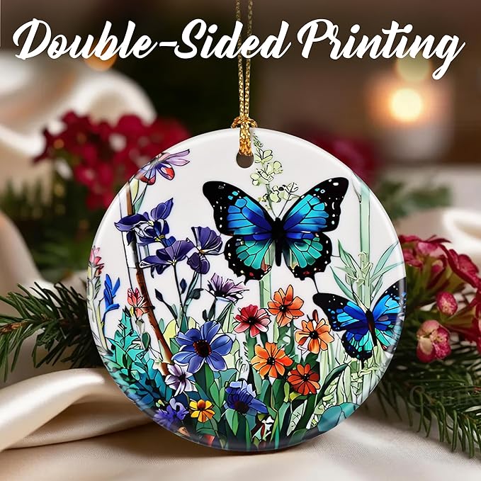 Wildflower & Butterfly Christmas Ornaments: Christmas Tree Ornaments, Holiday Decor, Stocking Stuffers, Gift Ideas, Xmas Gifts, Gifts for Mom & Perfect for Butterfly Lover, Flower Lover
