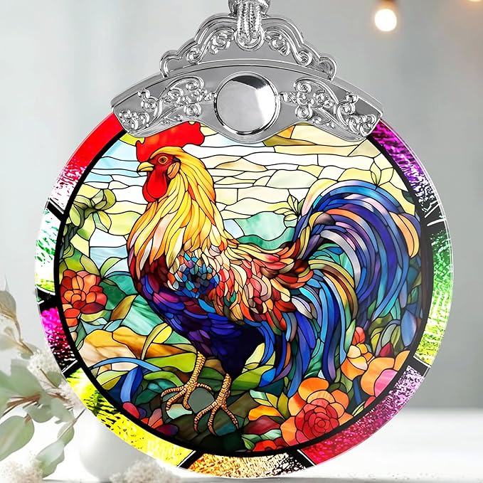Glass Chicken Christmas Ornament, Semi Transparent Stained Glass Ornament, Colorful Festive Decor for Holidays and Gifts