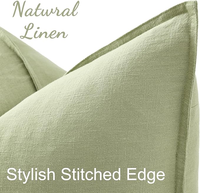decorUhome Christmas Decorative Linen Throw Pillow Covers 24x24 Inch Set of 2 Sage Green Soft Pillow Covers with Flange Edges Soft Farmhouse Boho Accent Pillow Cases for Couch Sofa Bed Living Room
