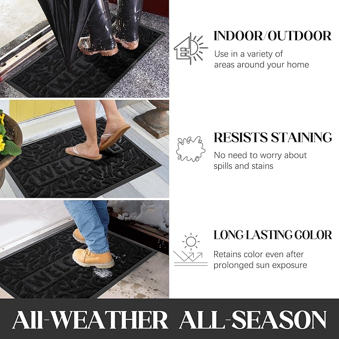 Yimobra Large Welcome Mat 60x36, Waterproof Non-Slip Outdoor Mats for Front Door Outside Entrance, Low-Profile Entryway Mat Indoor for Garage Patio, Black