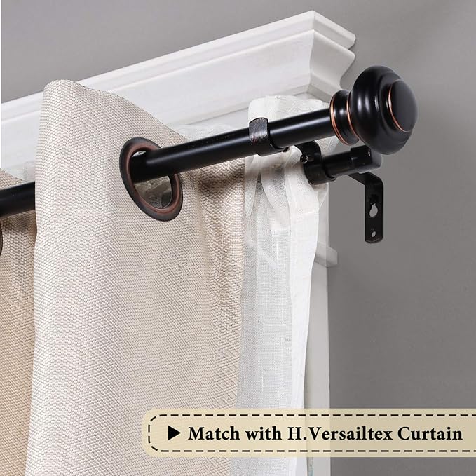 H.VERSAILTEX Elegant Window Treatment Telescoping Double Curtain Rod Set with Classic Cap, 3/4-Inch Diameter, Adjusts from 28 to 48 Inches, Black