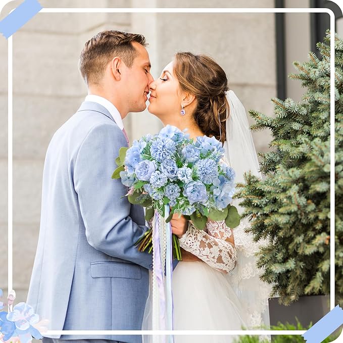 ASTRYAS Blue Artificial Flowers, 12Pcs Fake Peony Silk Peonies for Decoration Blue Faux Flower Arrangements for Spring Office Home Decor Wedding Party (Light Blue)
