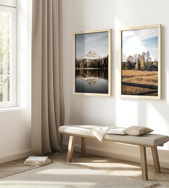 16x24 Picture Frame Set of 3, Natural Wood Grain 16x24 Frames for Horizontal and Vertical Wall Mounting (3 pack,Natural)