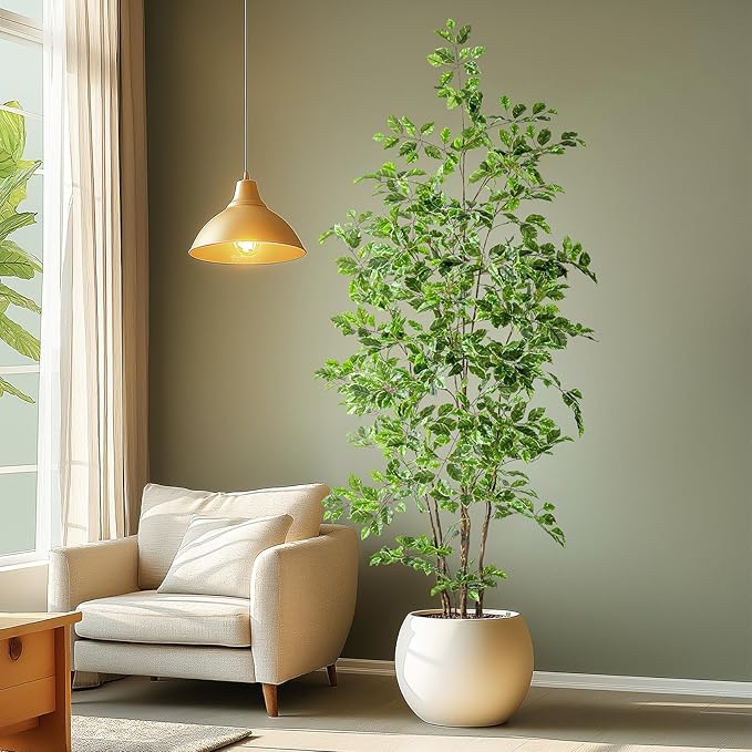 Artificial Ficus Tree Indoor 7ft, Large Potted Faux Tree with Realistic Silk Leaves & Trunk for Home Office, Living Room Corner Decor