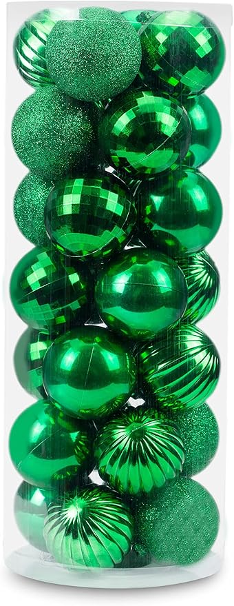 Small Size 28ct shatterproof Christmas Ball Ornaments in 4 Classic finishes for Christmas Tree Decoration (Green, 1.57“ Mini Size)
