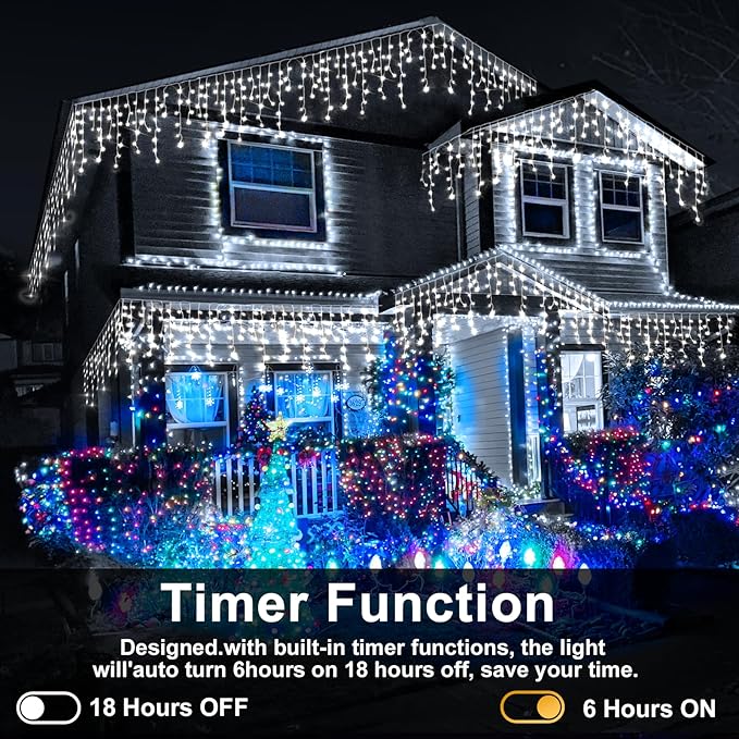 Heceltt White Christmas Lights Outdoor, 49FT 480 LED Ice Lights for Outside with 90 Drops Clear Wire 8 Modes Timer, Plug in Waterproof for Holiday Eaves Yard Roof Party Christmas Decoration