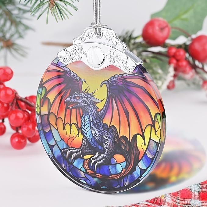 Dragon Ornament, Christmas Ornaments, Christmas Decorations for Tree, Stained Glass Ornament, Heirloom Keepsake, Gift Exchange, Gift Ideas, Bauble Present