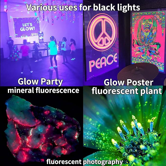 60W Black Lights Flood Light,Blacklight with Plug and Switch for Glow Party Large Space,IP66 Waterproof LED Black Lights for Fluorescent Poster,Halloween,Body Paint,Wedding.2 Pack