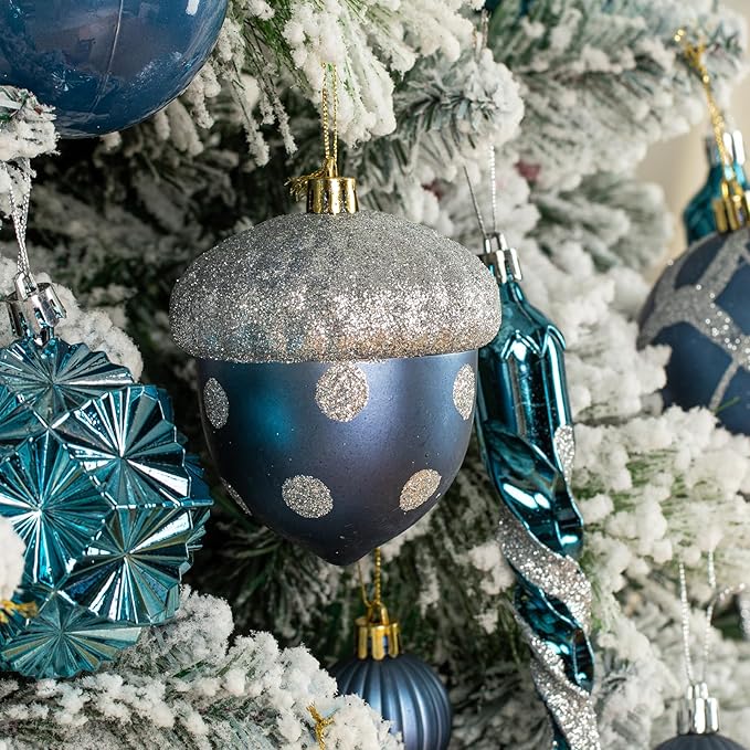 62pcs Navy Blue & Silver Christmas Balls Ornaments Set - 3.15" Big Christmas Balls - Shatterproof Plastic Decorative Baubles for Xmas Tree Decor Holiday, Wedding, Party Decoration (Navy)