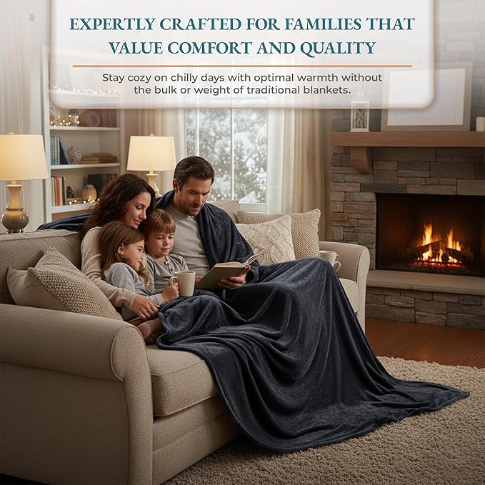 Casa Platino Fleece Throw Blanket – Grey Flannel Blanket 50x60 – Lightweight & Soft Couch Blanket for Sofa, Bed or Travel – Cozy All Season Use – Gift for Women & Men