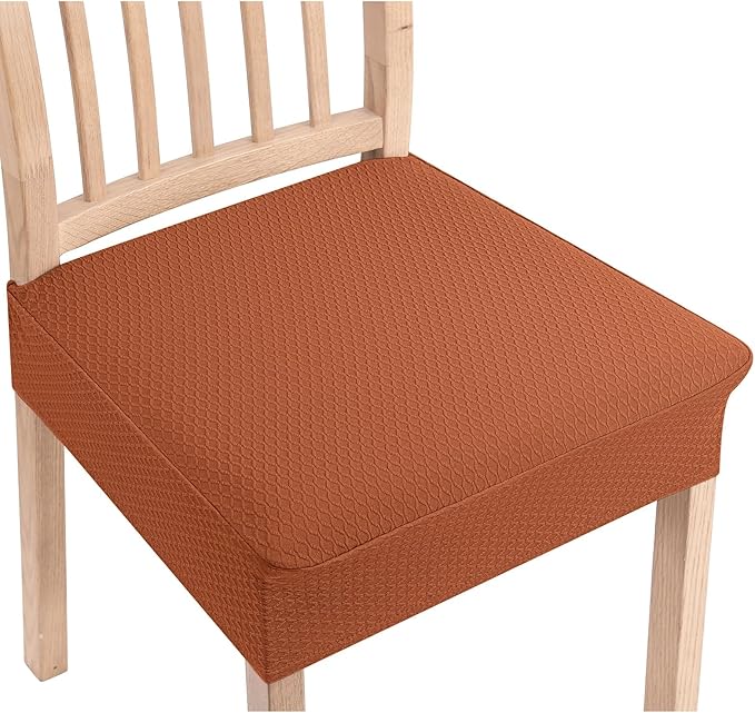Smiry Stretch Jacquard Seat Covers for Dining Room Chairs Set of 6, Removable Washable Chair Seat Protector Slipcovers, No Rear Covers, Rust