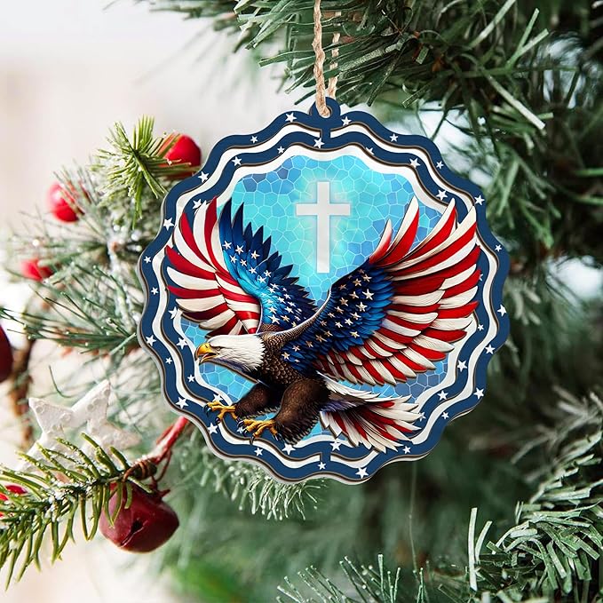 FLAGWIX Christmas Bald Eagle Gifts for Men Women - American Eagle Suncatcher Ornaments 2025 for Tree Decorations - Christmas Ornaments for Home Decor, Eagle Gifts for Mom Dad, Friend Gift Ideas