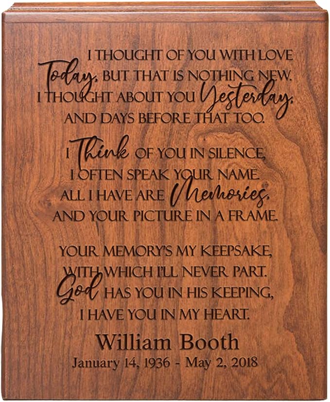 LifeSong Personalized Cherry Wooden Urns for Human Ashes - Milestones Decorations for Adult Male & Female - 'I Thought of You' Funeral Service Urn