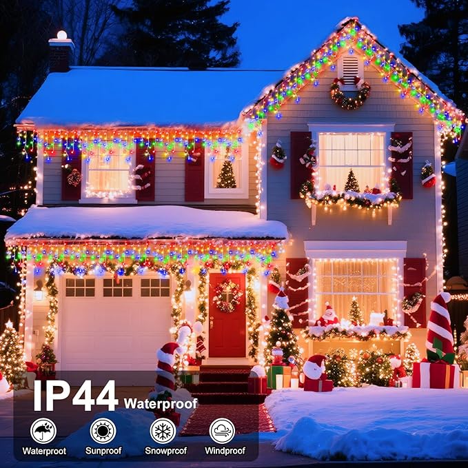 XURISEN 66ft Christmas Lights Decorations Outdoor, 640 LED 8 Modes Curtain Fairy Lights with 120 Drops,Plug in Waterproof Timer Memory Function for Christmas Holiday Wedding Party Decor(Multicolor)