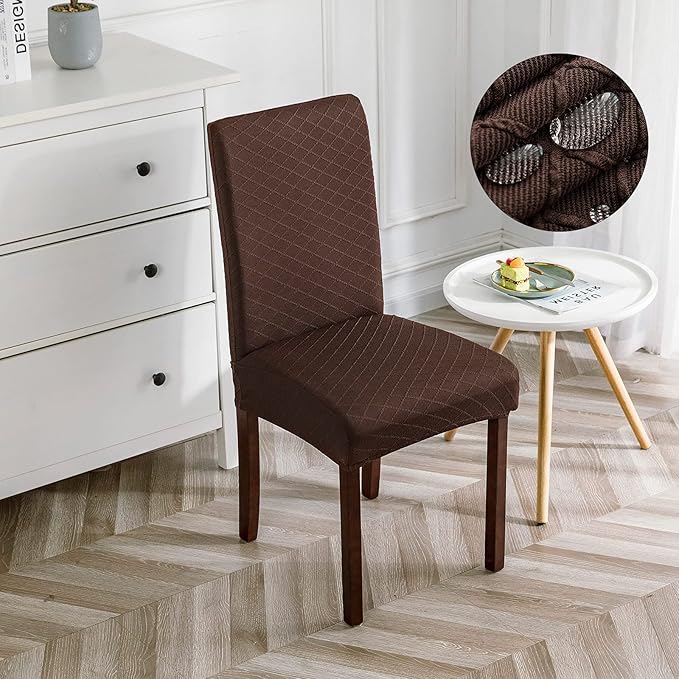 Genina Waterproof Chair Covers for Dining Room Dining Chair Covers Kitchen Parsons Chair Covers (Chocolate, 4 PCS)