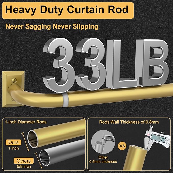 Gold Curtain Rods, Heavy Duty Wrap Around Curtain Rod for Windows 66 to 120 Inch, Adjustable Decorative Blackout Drapery Pole, Modern Room Darkening Rod for Blackout Curtains, Brass