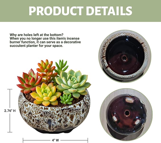 Incense Burner with Calabash Incense Stick Holder - Porcelain Charcoal Censer for Use with Resin Granular Powder Cone or Coil Incense (New Fambe Gray)