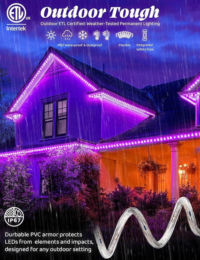 WYZworks 288LEDs, 25ft LED Outside Rope Lights, Waterproof Permanent Outdoor ETL Certified Connectable Clear Tube, Christmas Palm Tree Holiday Decorative Landscape Patio Accent Lighting - Purple
