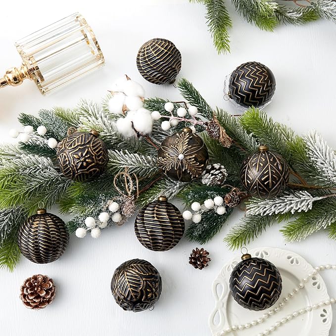 Vintage Christmas Ornaments Ball Set, 12 PCS Shatterproof Antique Traditional Christmas Tree Ornaments for Indoor Xmas Holiday Home Decor (Bronze)