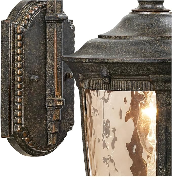 John Timberland Bellagio European Outdoor Carriage Light Fixture Bronze Metal 16 1/2" Hammered Glass Wall Sconce for Exterior House Porch Patio Outside Deck Garage Yard Front Door Garden Home
