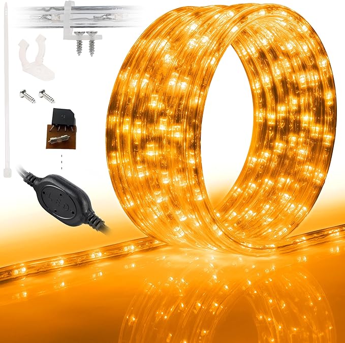 WYZworks 108LEDs, 10ft LED Outside Rope Lights, Waterproof Permanent Outdoor ETL Certified Connectable Clear Tube, Christmas Palm Tree Holiday Decorative Landscape Patio Accent Lighting - Orange