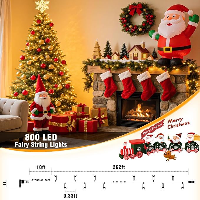800 LED Christmas Lights Outdoor Indoor, Warm White Christmas Lights 8 Modes Clear Wire Waterproof, Plug in Twinkle Fairy String Light for Xmas Tree Wedding Bedroom Decorations
