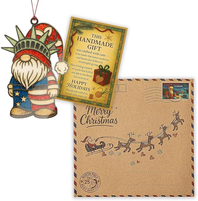 Gnome Christmas Tree Ornaments, Patriotic Christmas Ornaments, Patriotic Gnome Ornament in American Flag Colors, Gnome Gifts for Holiday Presents, Gift Exchange Ideas, Gnome Ornament Decorating Fun