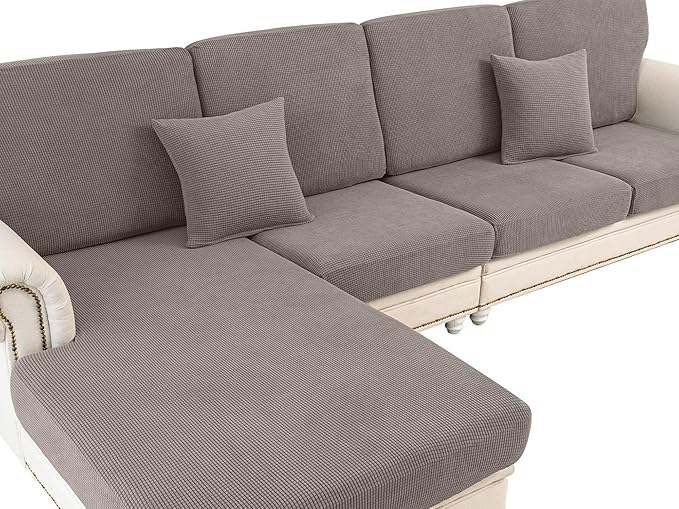 Couch Cushion Cover Seat Cushion Cover Stretch Armchair Cover Separate Sectional Sofa Slipcovers Furniture Protector(1 Piece for Seat or Sofa Backrest, Taupe)