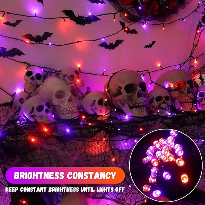 100LED Halloween String Lights 33 Ft Orange Purple Twinkle Light with 8 Modes Waterproof for Indoor Outdoor Party Garden Decor