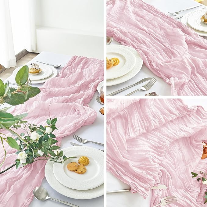 IVAPUPU 2 Pcs Cheesecloth Table Runner - 10ft Pink Boho Gauze Cheese Cloth Table Runners for Baby Shower Decoration Wedding Party Summer Garden Decor Valentines Day Decorations
