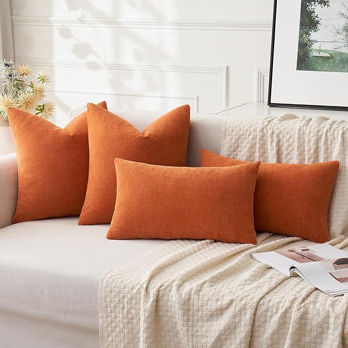 MIULEE Orange Couch Pillow Covers 22x22 Inch, Set of 2 Soft Chenille Decorative Square Throw Pillow Covers Farmhouse for Sofa Living Room Bed
