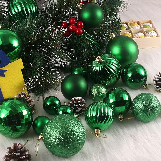 GameXcel Christmas Balls Ornaments for Xmas Tree - Shatterproof Christmas Tree Decorations Small Hanging Ball Green 1.6 Inch x 36 Pack