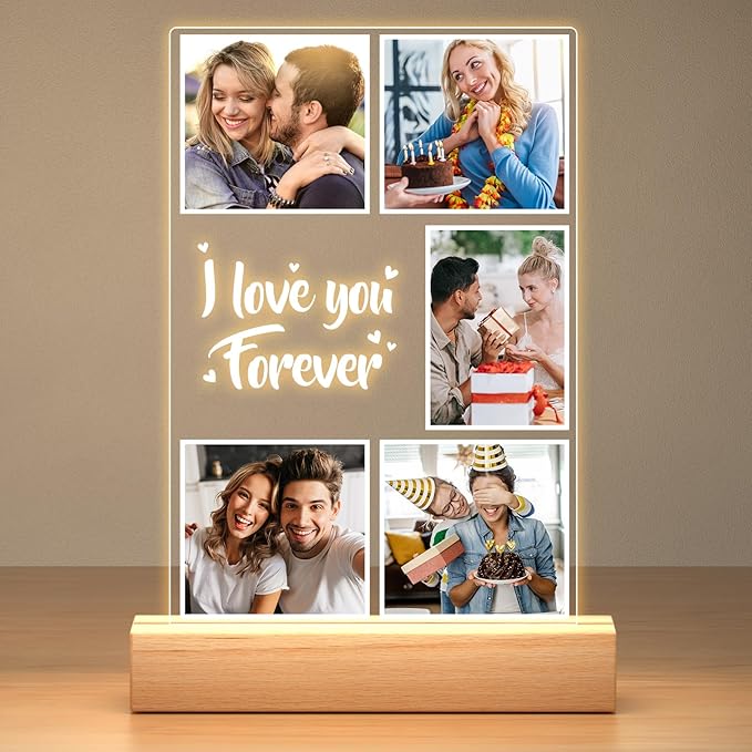 Custom Picture Frames, Customized Photo Frame with Night Light, Personalized Picture Frame, Personalized Anniversary Christmas Birthday Gifts for Women Men Girlfriend Boyfriend Couples Him Her