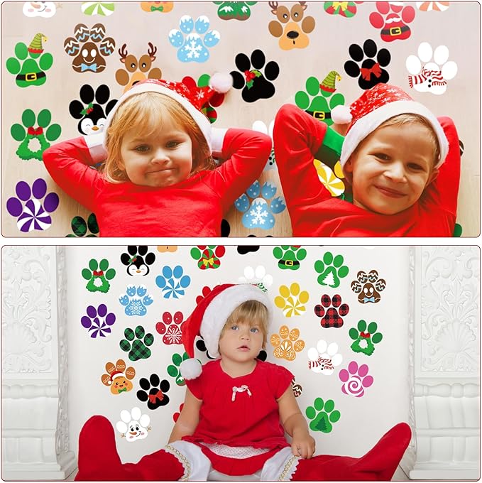 Cinrobiye 9 Sheets Christmas Floor Clings Decals Footprints Stickers Winter Holiday Candy Land Party Decorations Santa Elf Candy Snowman Wall Decals for Home Living Room Classroom Xmas Party Supplies