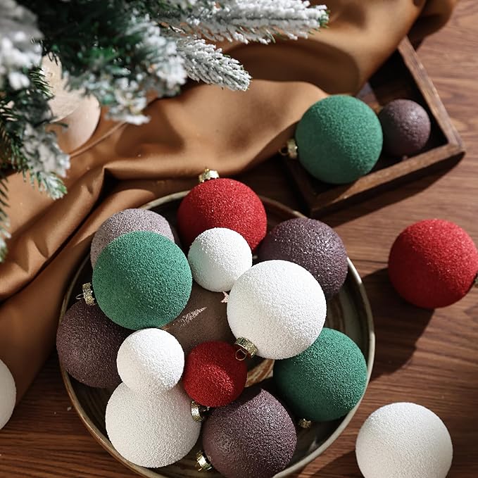 Christmas Ornaments Set 12PCS - 2.4 Inch Textured Shatterproof Vintage Neutral Ball Ornaments for Tree Rustic Farmhouse Decor