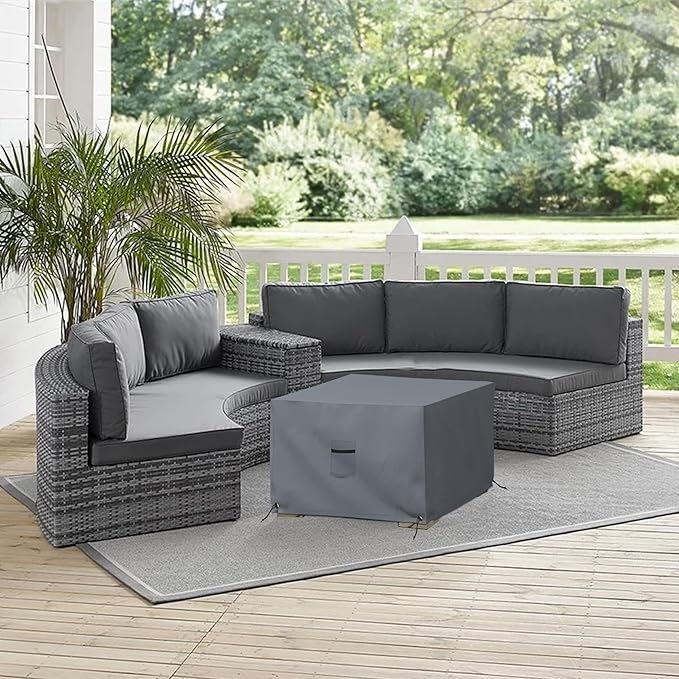 Covers & All Waterproof Ottoman Cover, 12 Oz PVC Coated Polyester, Outdoor Ottoman Slipcover, Square Patio Furniture Covers Suitable for Indoor and Outdoor Use (30" L x 30" W x 18" H, Gray)