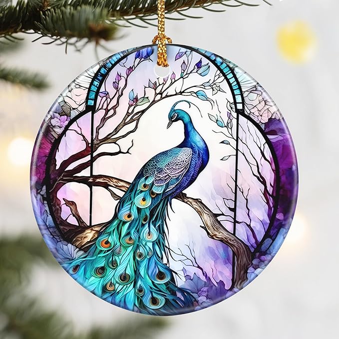 Christmas Ornaments, Dodosky 2.8in Ceramic Peacock Ornament, Xmas Decor, Christmas Tree Ornaments, Xmas Decorations for Tree, Holiday Ornament, Gifts for Peacock Lovers, Gifts for Women, Mom, Grandma