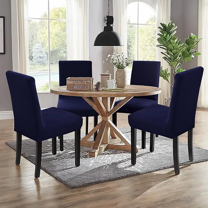 Sufdari Dining Chair Covers,Kitchen Chair Cover,Parsons Chair Slipcover,Spandex Chair Protectors for Dining Room Stretch Chairs Cover Set of 4 -Navy Blue