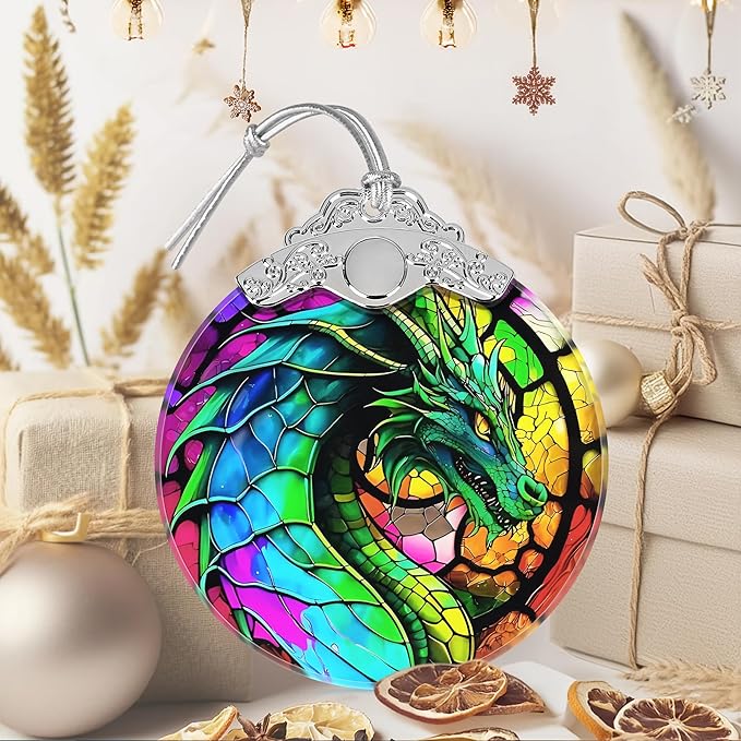 Dragon Ornament, Christmas Ornaments, Christmas Decorations for Tree, Stained Glass Ornament, Heirloom Keepsake, Gift Exchange, Gift Ideas, Bauble Present - Giant Dragon