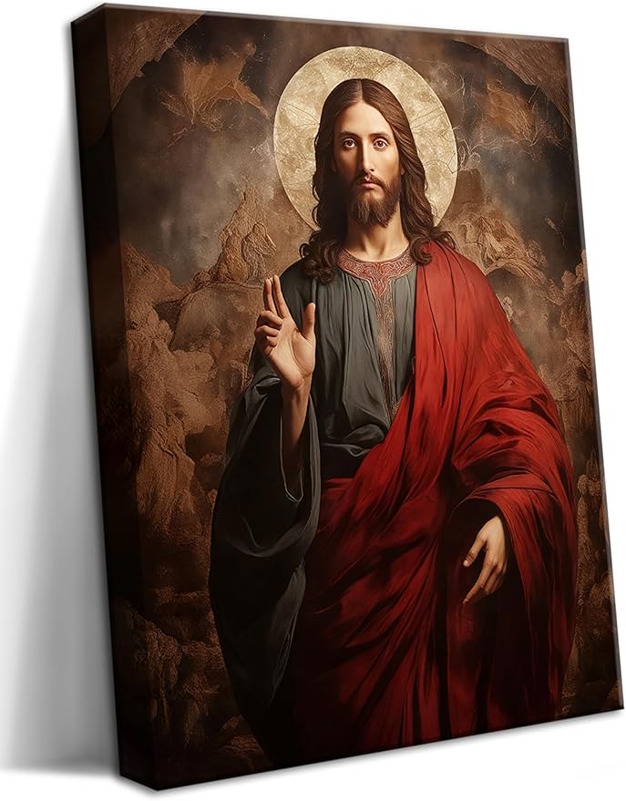 Eysintum Framed Divine Jesus Canvas Wall Art Divine Mercy Christ Portrait Christian Religious Decor for Living Room Bedroom Ready to Hang 12X16in