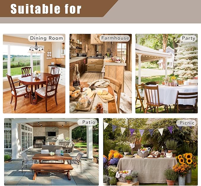 Fitable Faux Linen Tablecloths Rectangle 60 x 102 Inch - 2 Pack Waterproof Table Clothes for 6 Foot Tables, Turquoise Flax Look Table Covers for Farmhouse, Dining, Party, Banquet, Buffet